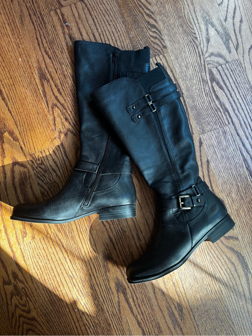 Naturalizer Black Leather Knee-High Riding Boots with Buckle